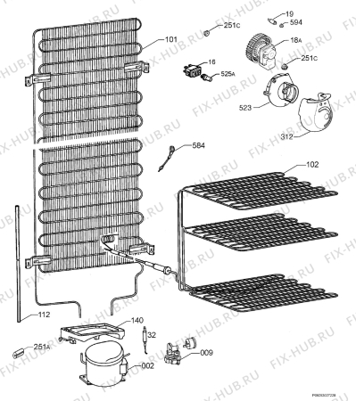 Взрыв-схема холодильника Faure FRB536VS - Схема узла Cooling system 017